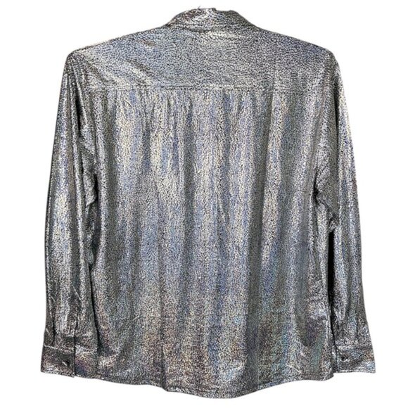 !! SOLD !!  Wulful Disco Party Shirt Metalic Holographic Nightclub Men Silver XL - Picture 5 of 16
